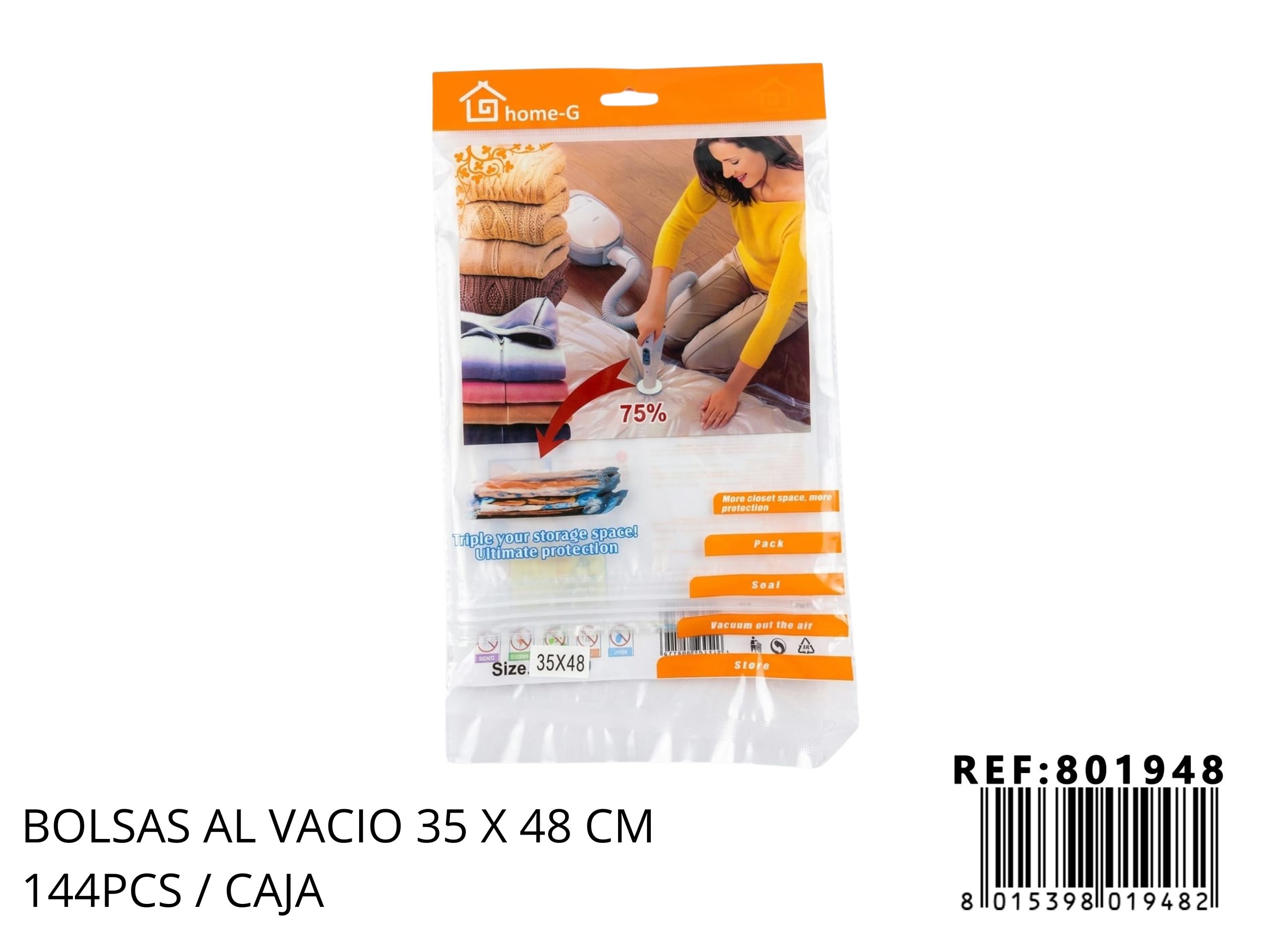 Bolsa Organizadora al Vacío para Ropa con Válvula de Succión - Medida 35x48 cm