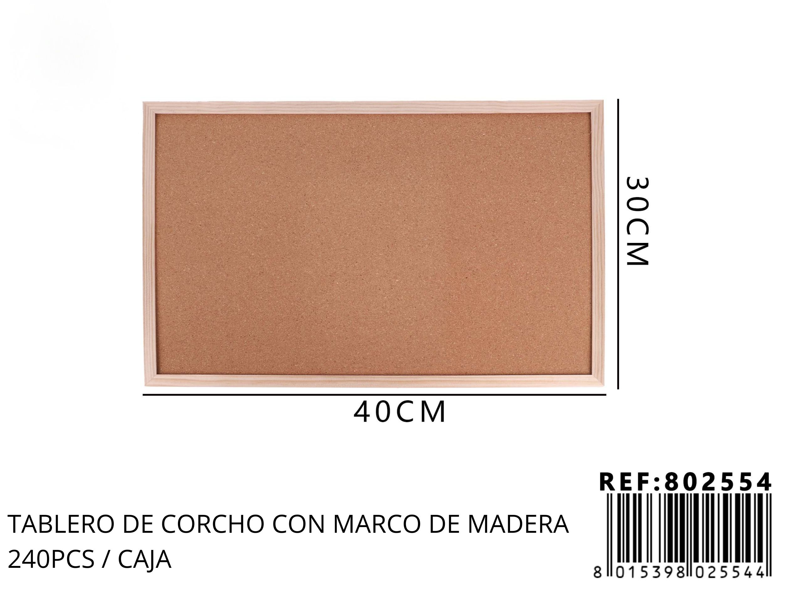 Tablero de Corcho 40x30 cm con Marco de Madera – Pizarra de Corcho para Notas, Oficina y Hogar